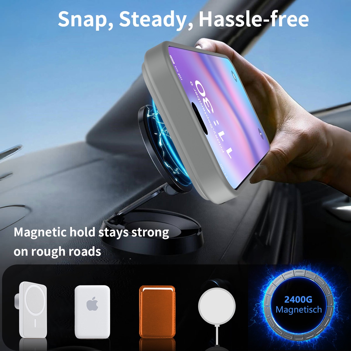 Husa de protectie pentru iPhone 17 Pro, Omelivon, MagSafe, cu Suport ajustabil, Margini ridicate pentru protectia ecranului, Anti-Soc, Decupaje Precise, Incarcare Wireless, Spate Semitransparent, Gri inchis