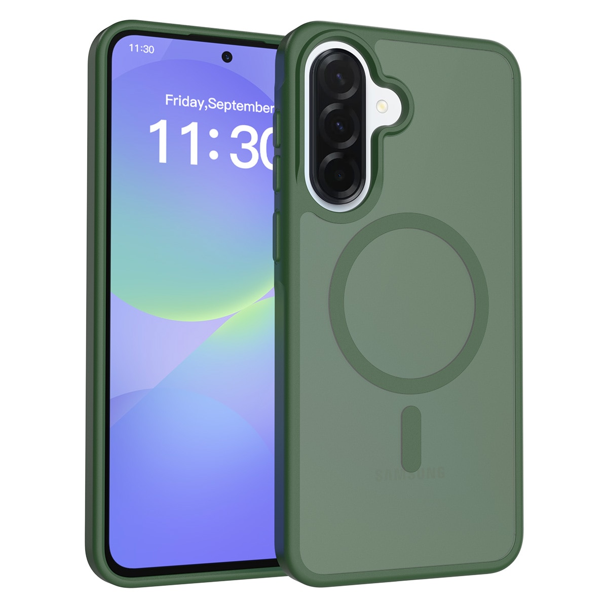 Husa de protectie pentru Samsung Galaxy A37, Omelivon, MagSafe, Incarcare Wireless, Antisoc, Margini Ridicate pentru Protectia Ecranului si a Camerelor, Materiale Premium, Verde inchis