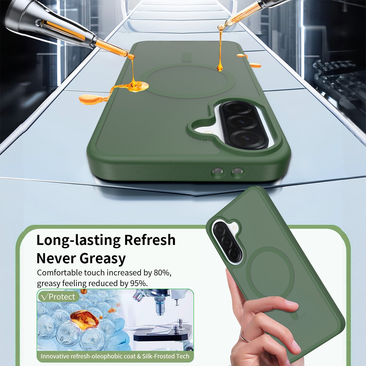 Husa de protectie pentru Samsung Galaxy A37, Omelivon, MagSafe, Incarcare Wireless, Antisoc, Margini Ridicate pentru Protectia Ecranului si a Camerelor, Materiale Premium, Verde inchis