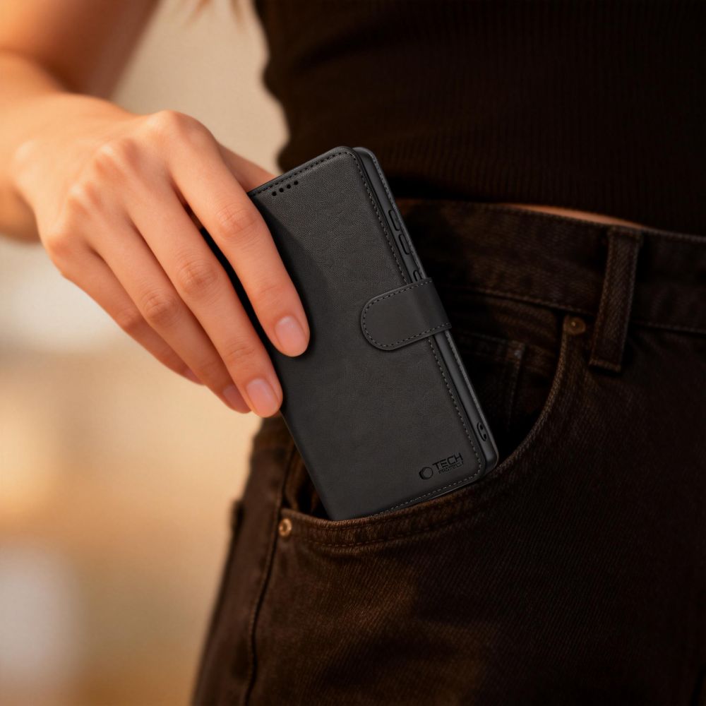 Husa flip cover Tech-Protect Wallet compatibila cu Motorola Moto G57 Power / G67 Power, Negru