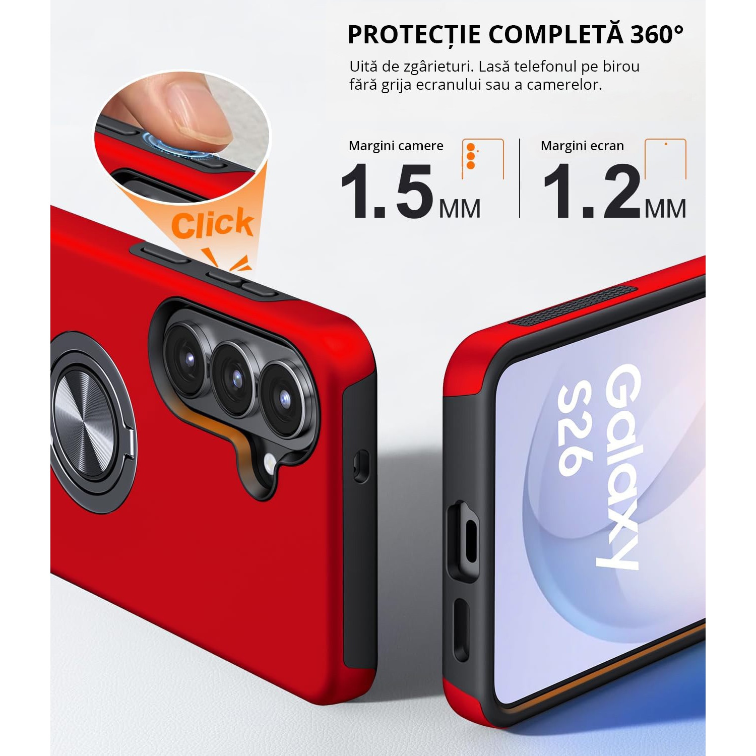 Husa MobileSmart pentru Samsung Galaxy S26, Inel Rotativ 360°, Suport Auto Magnetic, Protectie Camera, Antisoc, Rosu