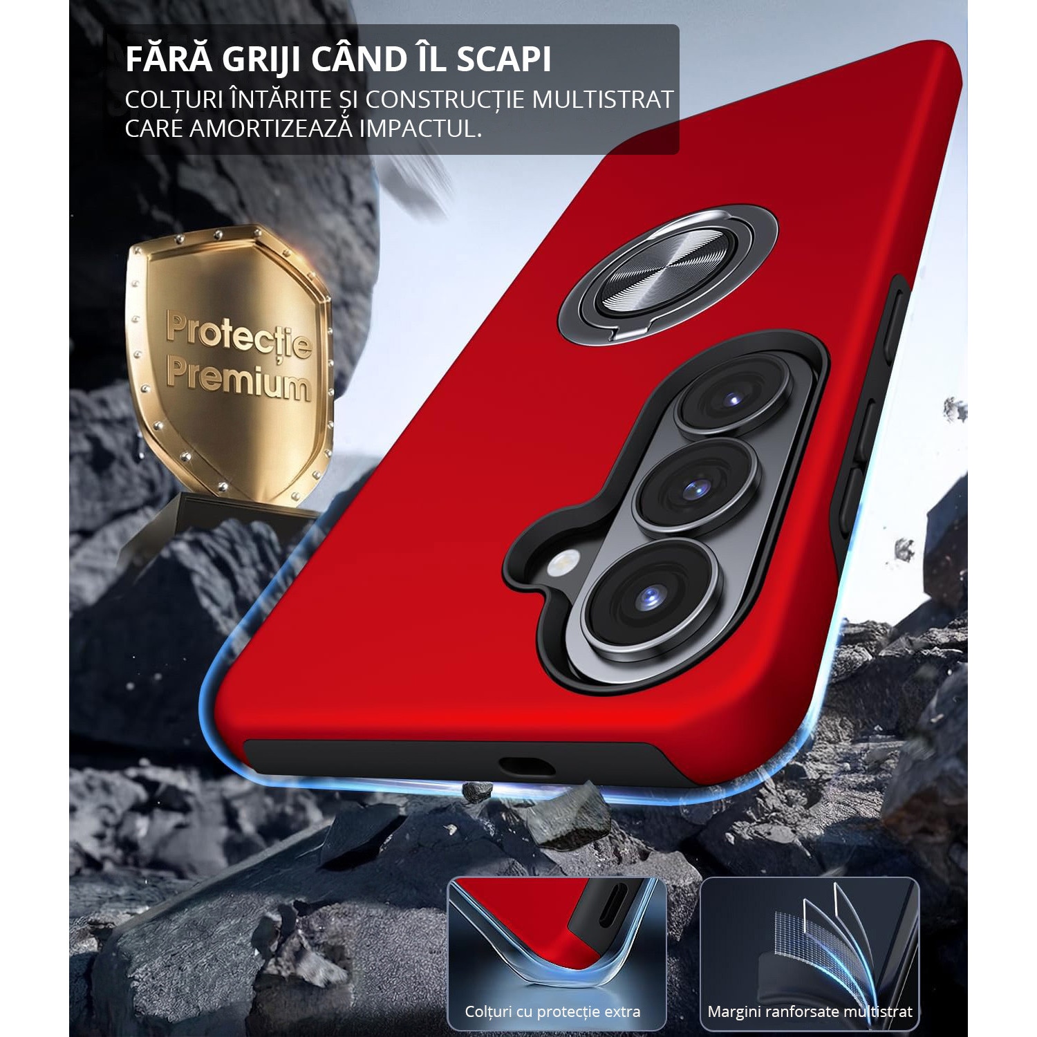 Husa MobileSmart pentru Samsung Galaxy S26, Inel Rotativ 360°, Suport Auto Magnetic, Protectie Camera, Antisoc, Rosu
