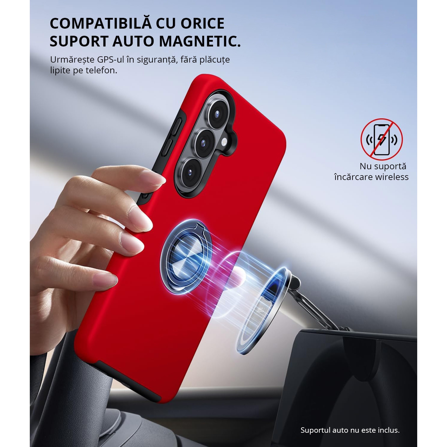 Husa MobileSmart pentru Samsung Galaxy S26, Inel Rotativ 360°, Suport Auto Magnetic, Protectie Camera, Antisoc, Rosu