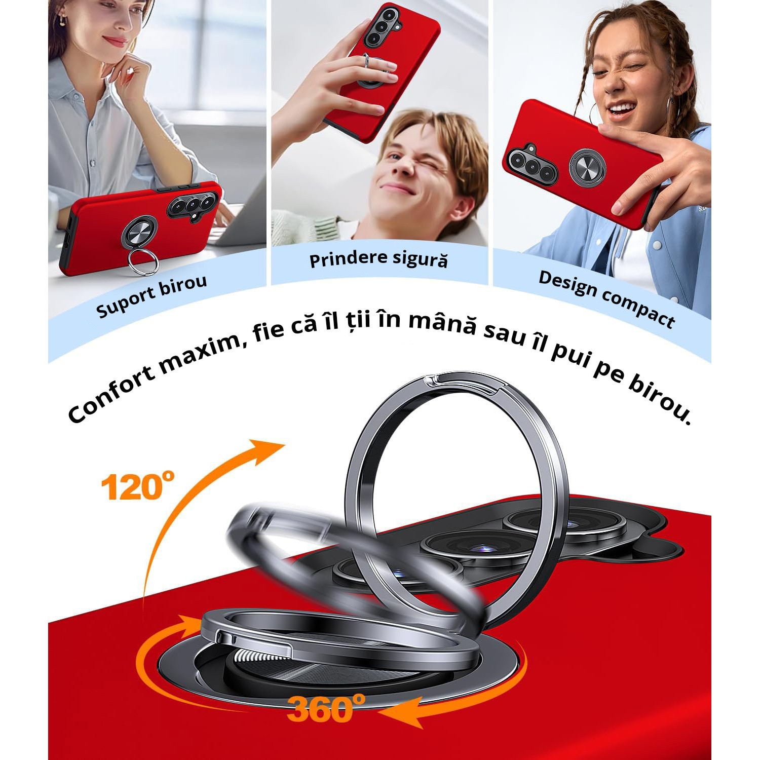 Husa MobileSmart pentru Samsung Galaxy S26, Inel Rotativ 360°, Suport Auto Magnetic, Protectie Camera, Antisoc, Rosu