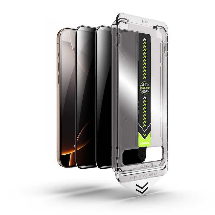 Folie de protectie Privacy compatibila cu Apple iPhone 17 Pro Max, TitanGlass Fullcover, set 2, sticla securizata, Negru-Transparent
