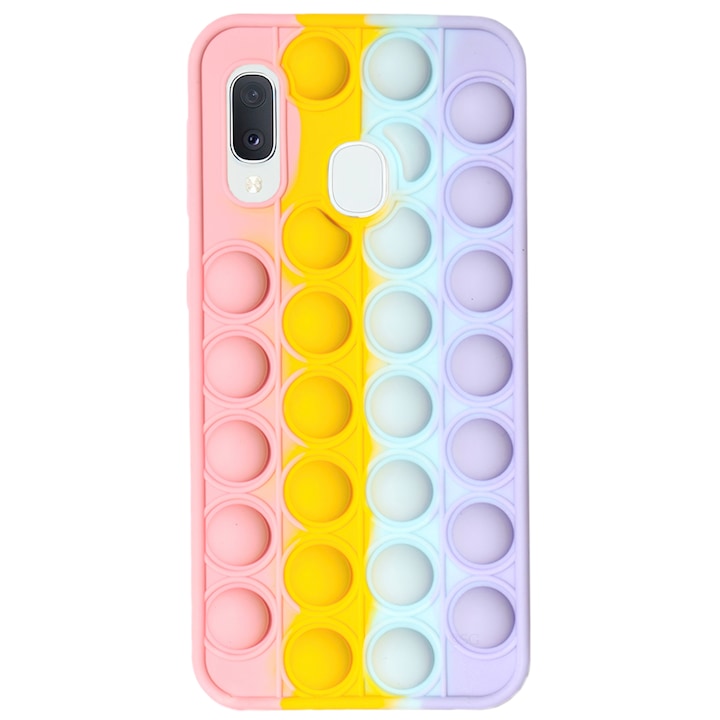 Husa PlanetPhone compatibila cu Samsung Galaxy A20 E, POP IT, Push Pop Bubble Fidget, Antisoc, antistres, din silicon, Multicolor