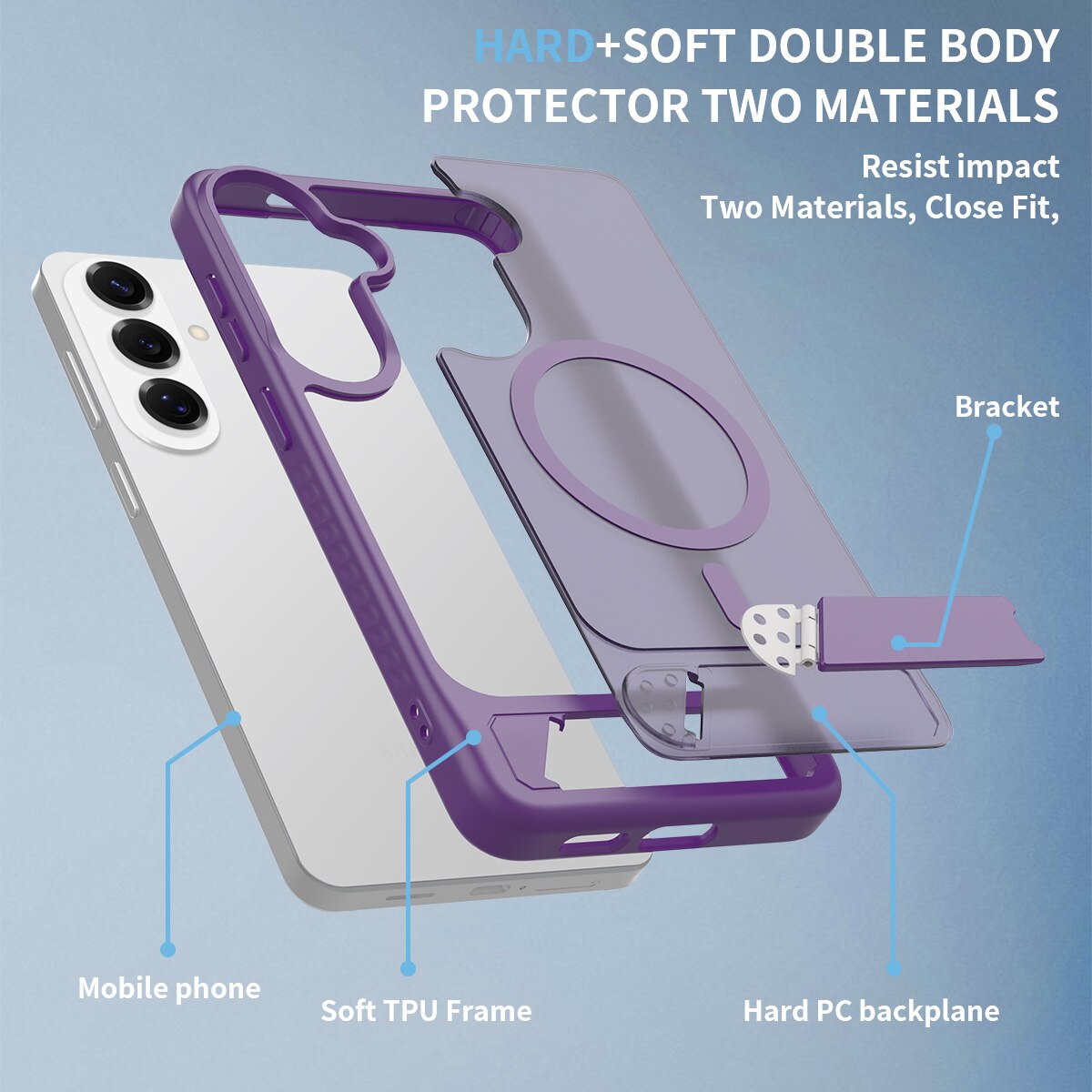 Husă de protecție pentru Samsung Galaxy S26 Plus, suport ajustabil, anti-soc, violet închis