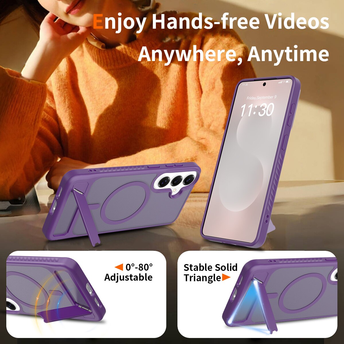 Husă de protecție pentru Samsung Galaxy S26 Plus, suport ajustabil, anti-soc, violet închis