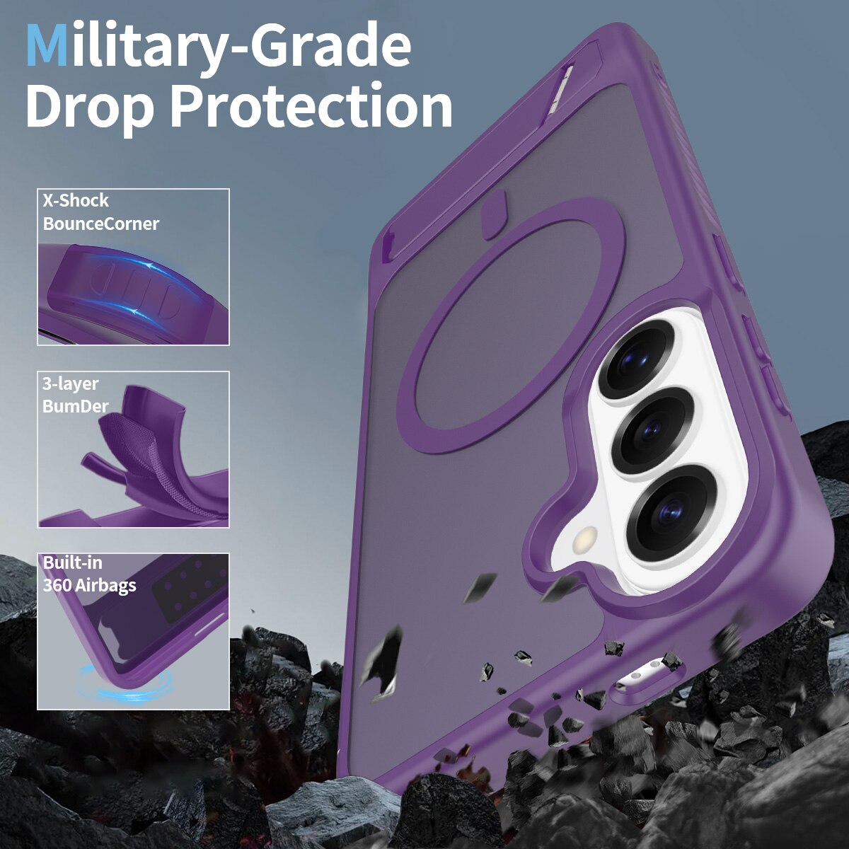 Husă de protecție pentru Samsung Galaxy S26 Plus, suport ajustabil, anti-soc, violet închis