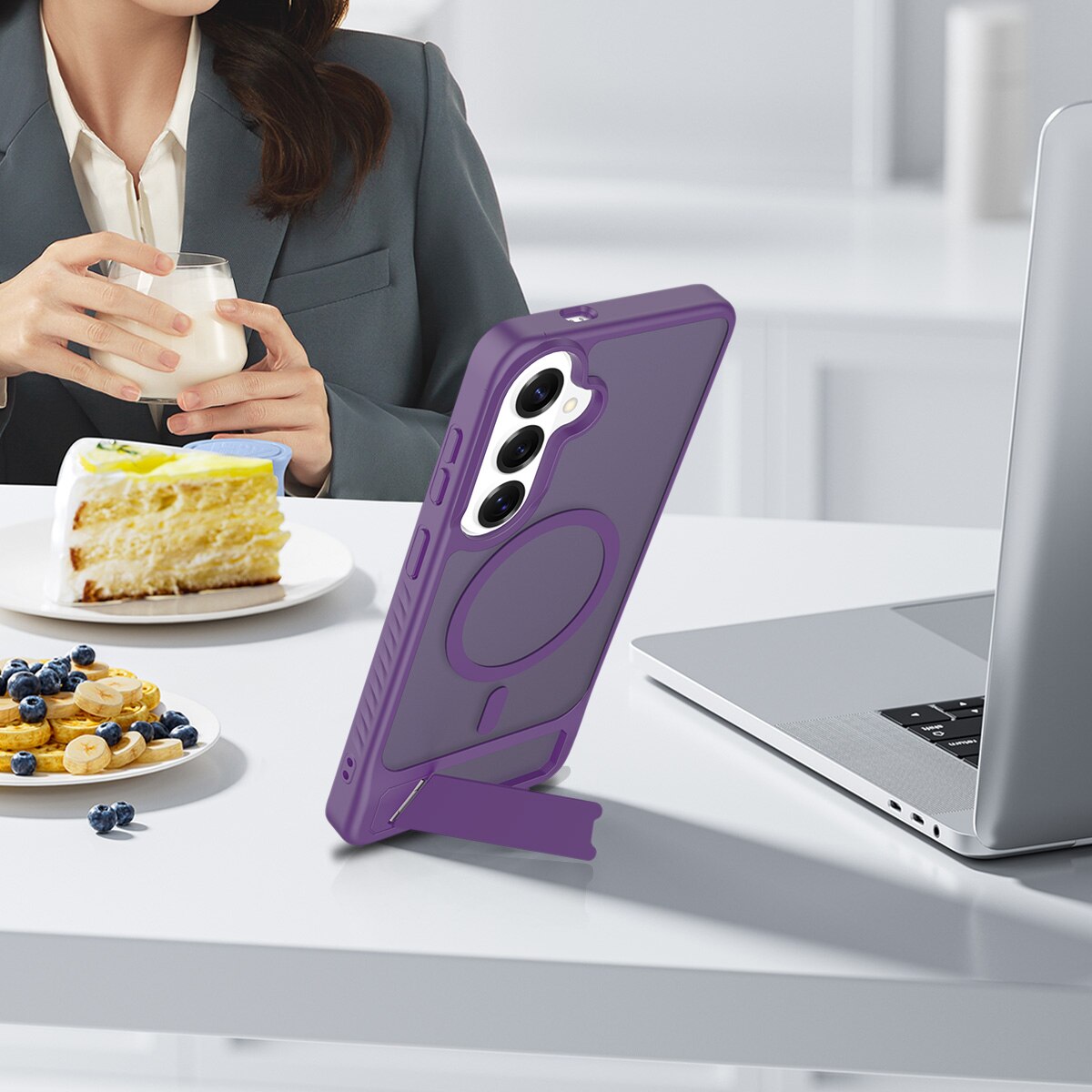Husă de protecție pentru Samsung Galaxy S26 Plus, suport ajustabil, anti-soc, violet închis