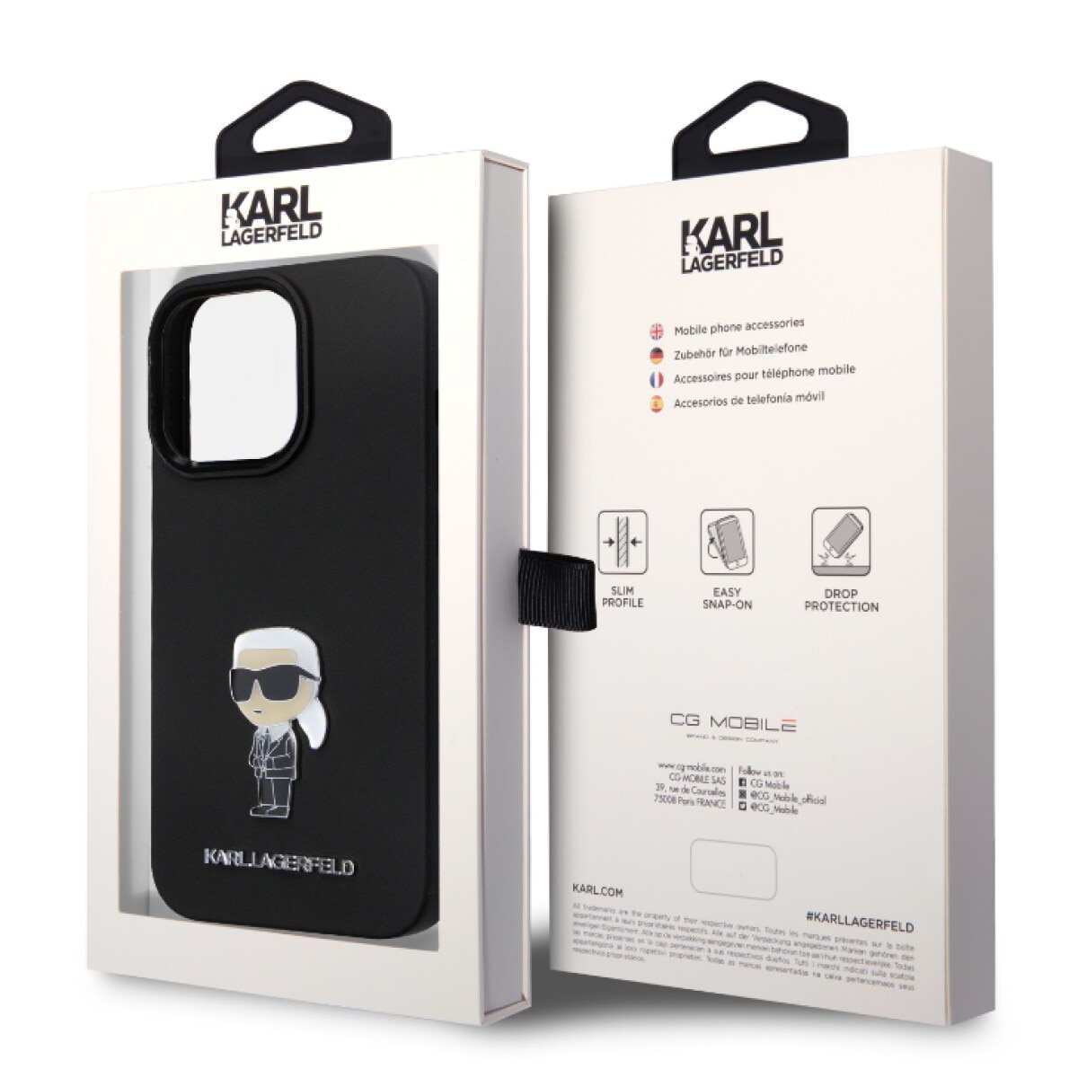 Husa de protectie Cover Karl Lagerfeld Liquid Silicone Metal Ikonik pentru iPhone 15 Pro, Negru