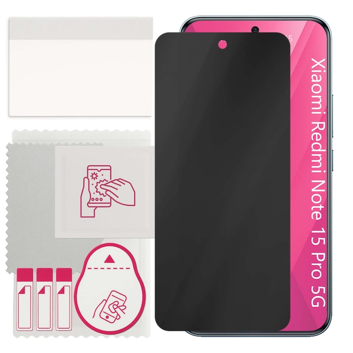 Sticla de protectie PRIVACY apgo pentru Xiaomi Redmi Note 15 Pro 5G – sticla hibrid, full glue, flexible glass