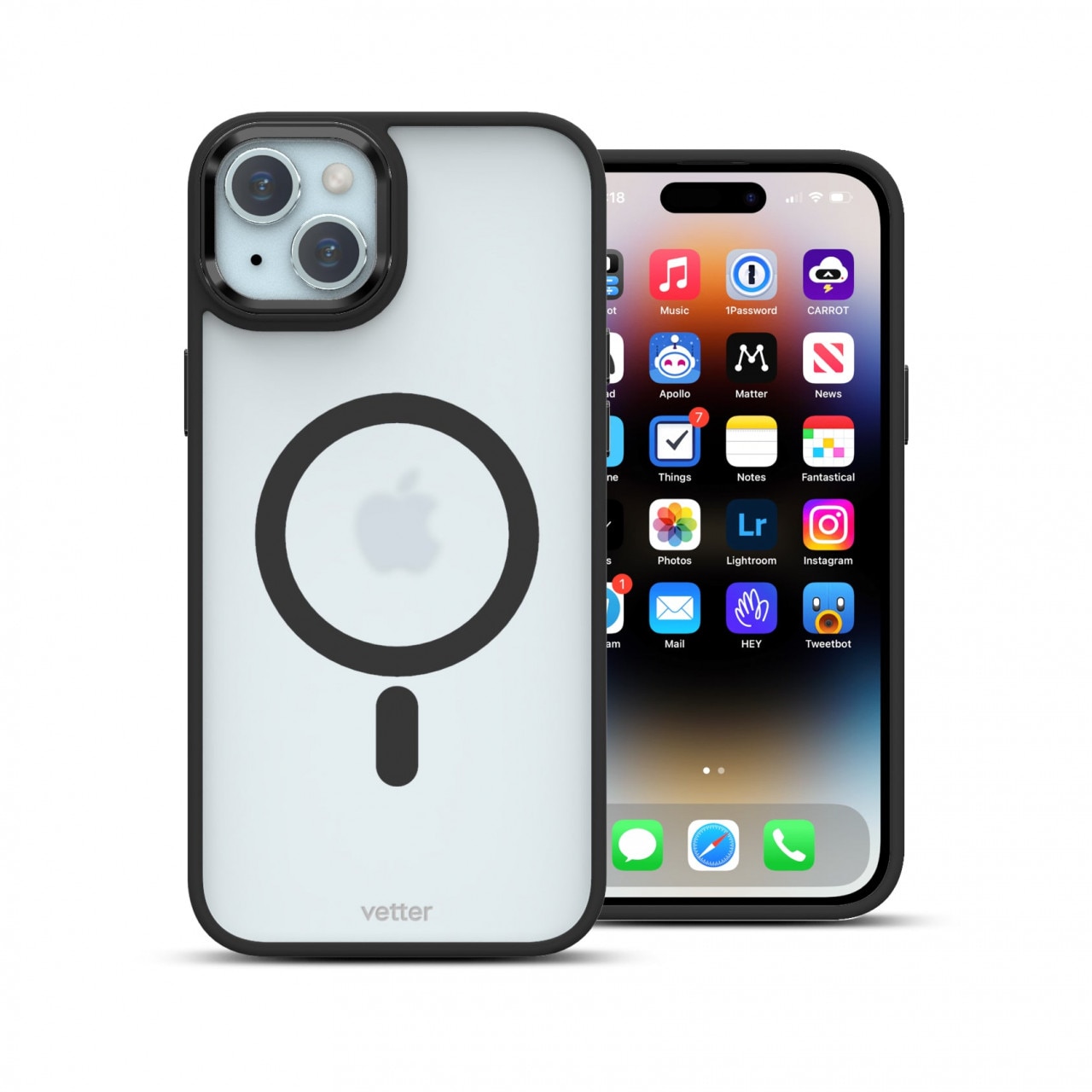 Husa Vetter pentru iPhone 15 Clip-On Hybrid, Matt, Compatibila MagSafe, Negru