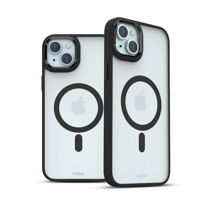 Husa Vetter pentru iPhone 15 Clip-On Hybrid, Matt, Compatibila MagSafe, Negru