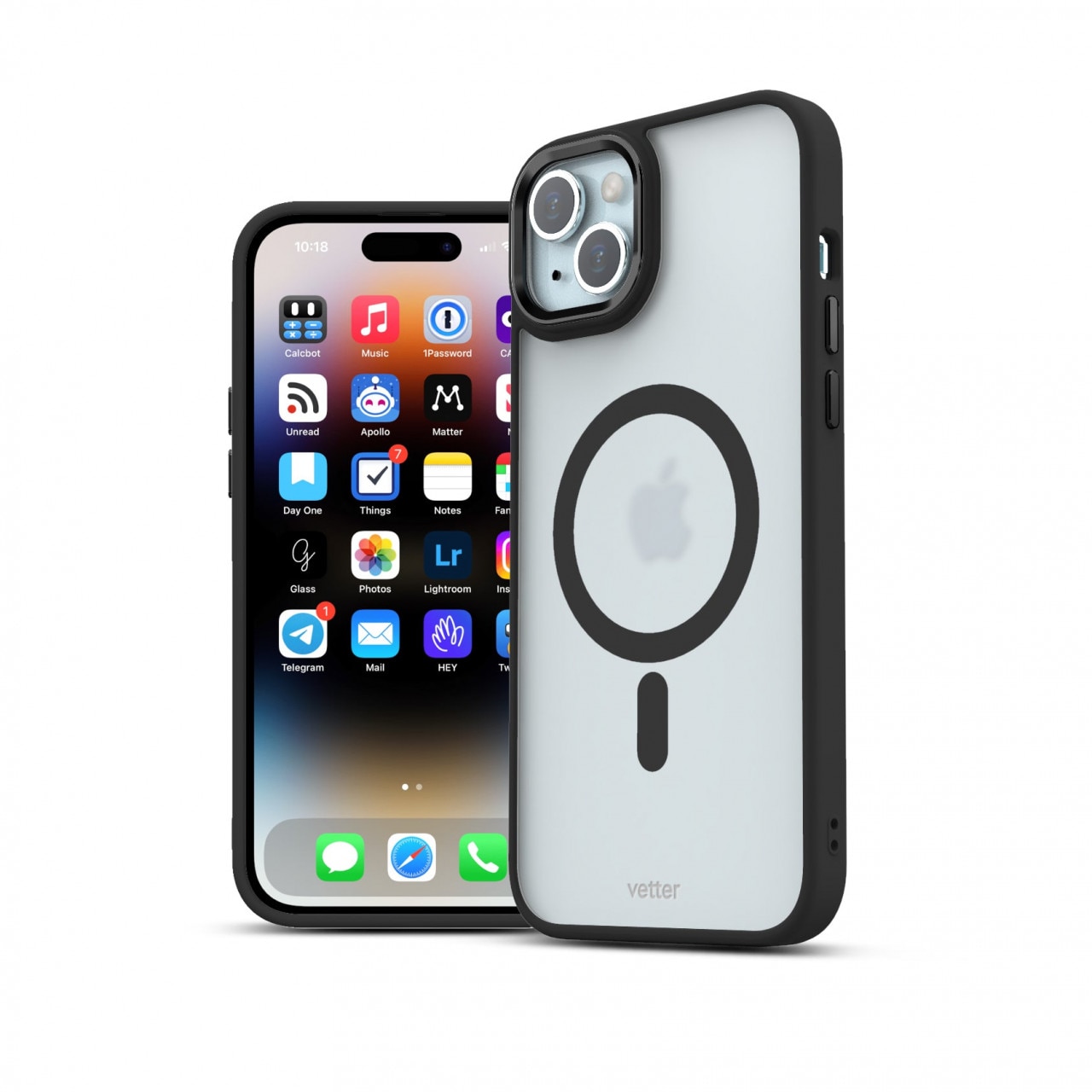 Husa Vetter pentru iPhone 15 Clip-On Hybrid, Matt, Compatibila MagSafe, Negru