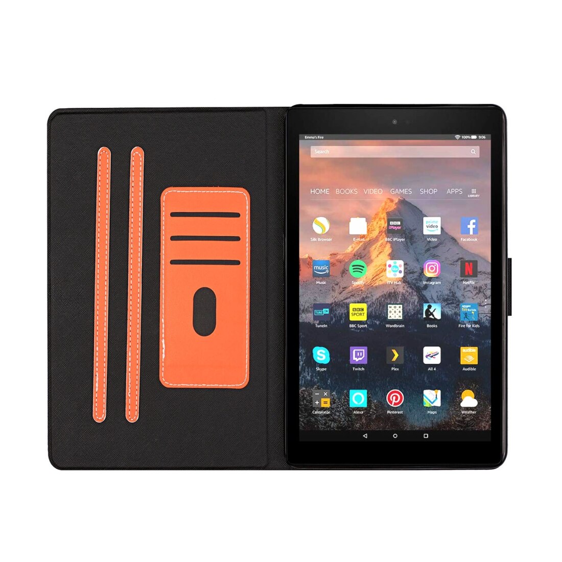 Husa tableta pentru Amazon Kindle Paperwhite 4 (2018) / 3 / 2 / 1, piele PU, tip carte orizontal cu suport pentru carduri si inchidere magnetica, functie auto sleep/wake (Portocaliu)