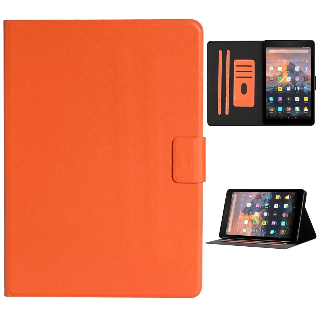 Husa tableta pentru Amazon Kindle Paperwhite 4 (2018) / 3 / 2 / 1, piele PU, tip carte orizontal cu suport pentru carduri si inchidere magnetica, functie auto sleep/wake (Portocaliu)