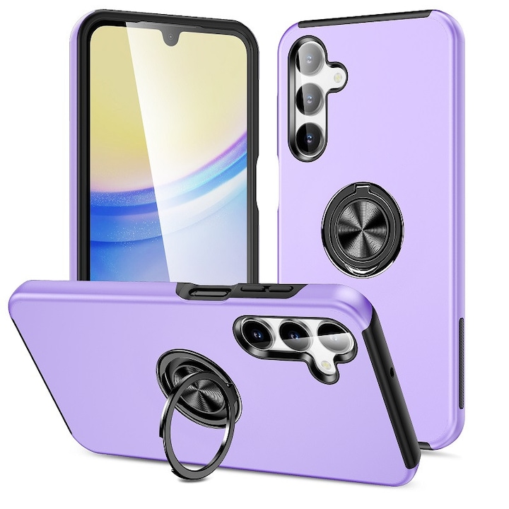 Husa pentru Samsung Galaxy A18/A27 5G, OEMG®, Subtire, Magnetica, Cu Inel Metalic Portabil, Minimalista, Culoare Uni, Rezistenta, Antiglont-violet