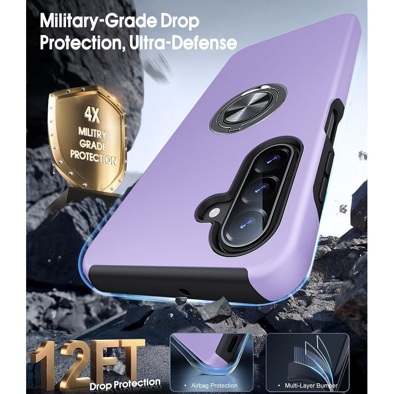 Husa pentru Samsung Galaxy A18/A27 5G, OEMG®, Subtire, Magnetica, Cu Inel Metalic Portabil, Minimalista, Culoare Uni, Rezistenta, Antiglont-violet