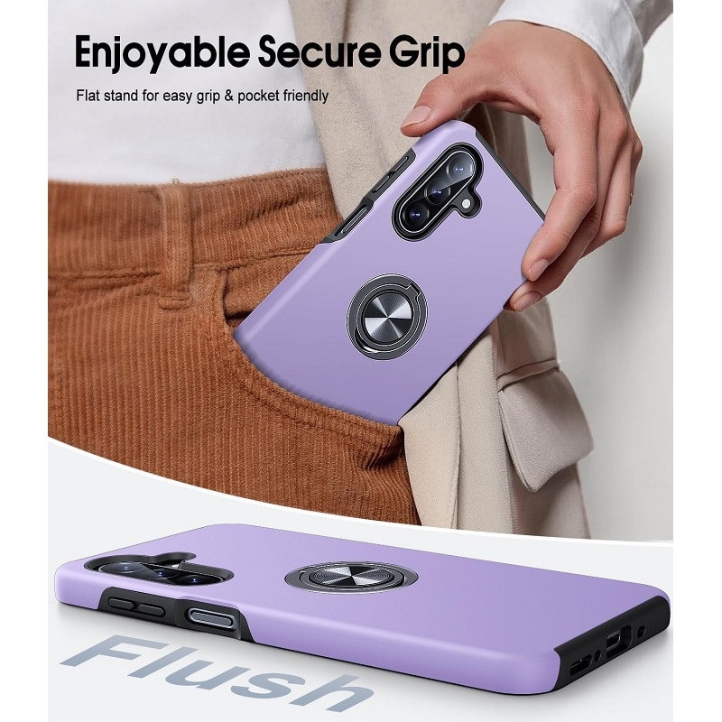 Husa pentru Samsung Galaxy A18/A27 5G, OEMG®, Subtire, Magnetica, Cu Inel Metalic Portabil, Minimalista, Culoare Uni, Rezistenta, Antiglont-violet