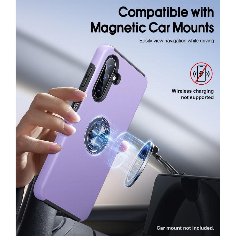 Husa pentru Samsung Galaxy A18/A27 5G, OEMG®, Subtire, Magnetica, Cu Inel Metalic Portabil, Minimalista, Culoare Uni, Rezistenta, Antiglont-violet