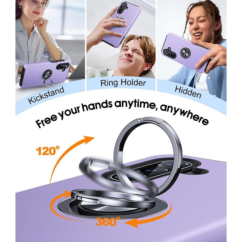 Husa pentru Samsung Galaxy A18/A27 5G, OEMG®, Subtire, Magnetica, Cu Inel Metalic Portabil, Minimalista, Culoare Uni, Rezistenta, Antiglont-violet