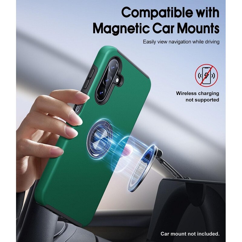 Husa pentru Samsung Galaxy A18/A27 5G, OEMG®, Subtire, Magnetica, Cu Inel Metalic Portabil, Minimalista, Culoare Uni, Rezistenta, Antiglont-verde inchis