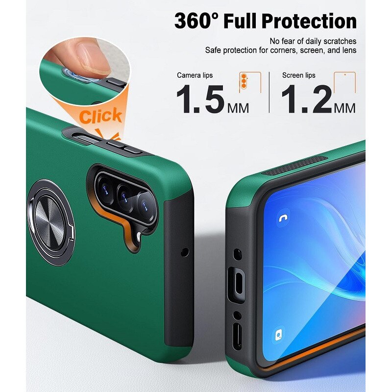 Husa pentru Samsung Galaxy A18/A27 5G, OEMG®, Subtire, Magnetica, Cu Inel Metalic Portabil, Minimalista, Culoare Uni, Rezistenta, Antiglont-verde inchis