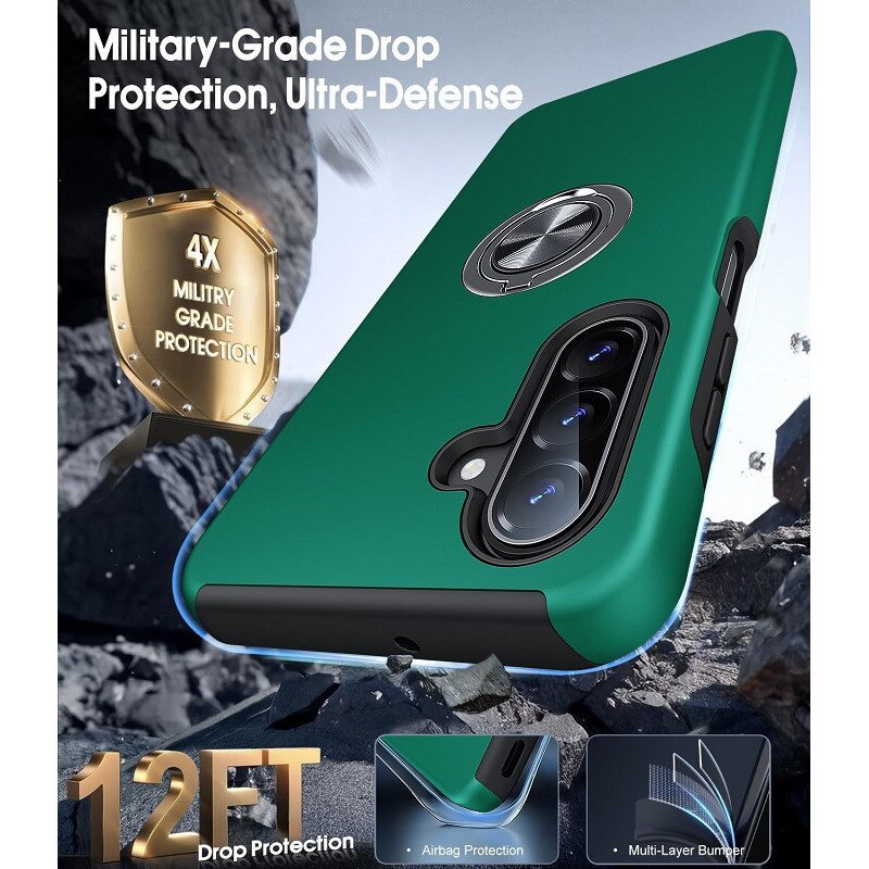 Husa pentru Samsung Galaxy A18/A27 5G, OEMG®, Subtire, Magnetica, Cu Inel Metalic Portabil, Minimalista, Culoare Uni, Rezistenta, Antiglont-verde inchis
