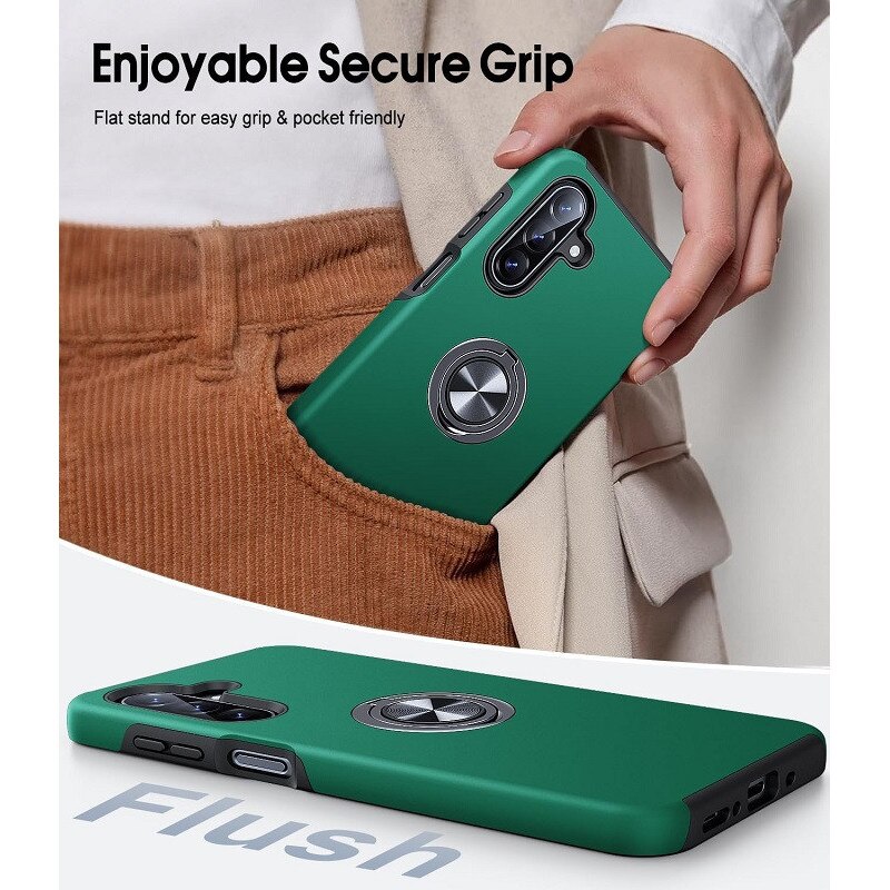 Husa pentru Samsung Galaxy A18/A27 5G, OEMG®, Subtire, Magnetica, Cu Inel Metalic Portabil, Minimalista, Culoare Uni, Rezistenta, Antiglont-verde inchis