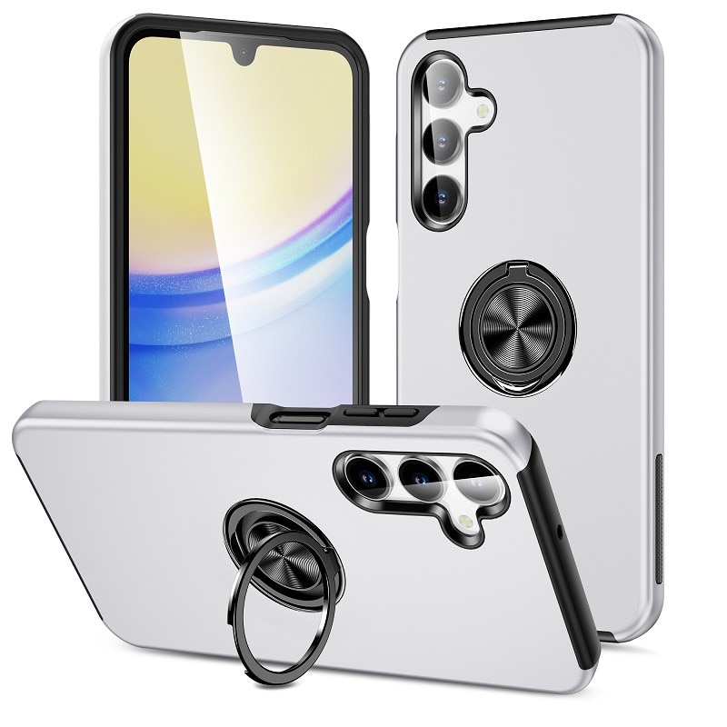 Husa pentru Samsung Galaxy A18/A27 5G, OEMG®, Subtire, Magnetica, Cu Inel Metalic Portabil, Minimalista, Culoare Uni, Rezistenta, Antiglont-argintiu