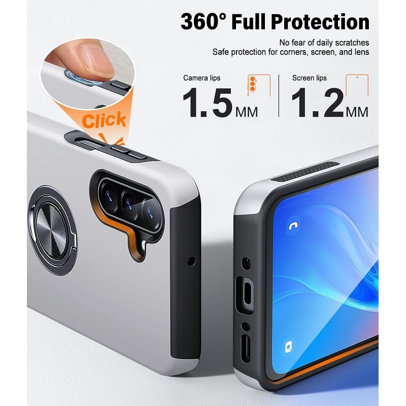 Husa pentru Samsung Galaxy A18/A27 5G, OEMG®, Subtire, Magnetica, Cu Inel Metalic Portabil, Minimalista, Culoare Uni, Rezistenta, Antiglont-argintiu
