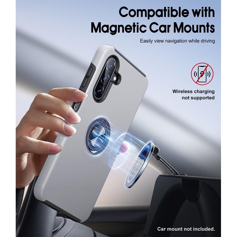 Husa pentru Samsung Galaxy A18/A27 5G, OEMG®, Subtire, Magnetica, Cu Inel Metalic Portabil, Minimalista, Culoare Uni, Rezistenta, Antiglont-argintiu