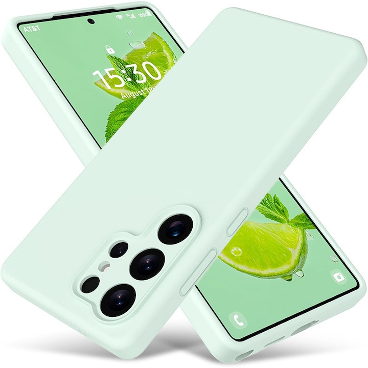 Husa pentru Samsung Galaxy S26 Ultra OEMG®, Husa din silicon lichid premium, Protectie Camera, Anti-soc, Interior Microfibra, 6.9", Verde menta