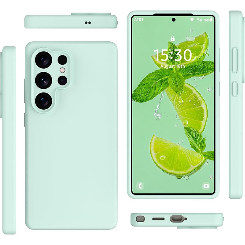 Husa pentru Samsung Galaxy S26 Ultra OEMG®, Husa din silicon lichid premium, Protectie Camera, Anti-soc, Interior Microfibra, 6.9", Verde menta