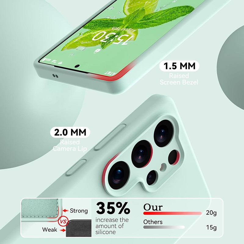 Husa pentru Samsung Galaxy S26 Ultra OEMG®, Husa din silicon lichid premium, Protectie Camera, Anti-soc, Interior Microfibra, 6.9", Verde menta