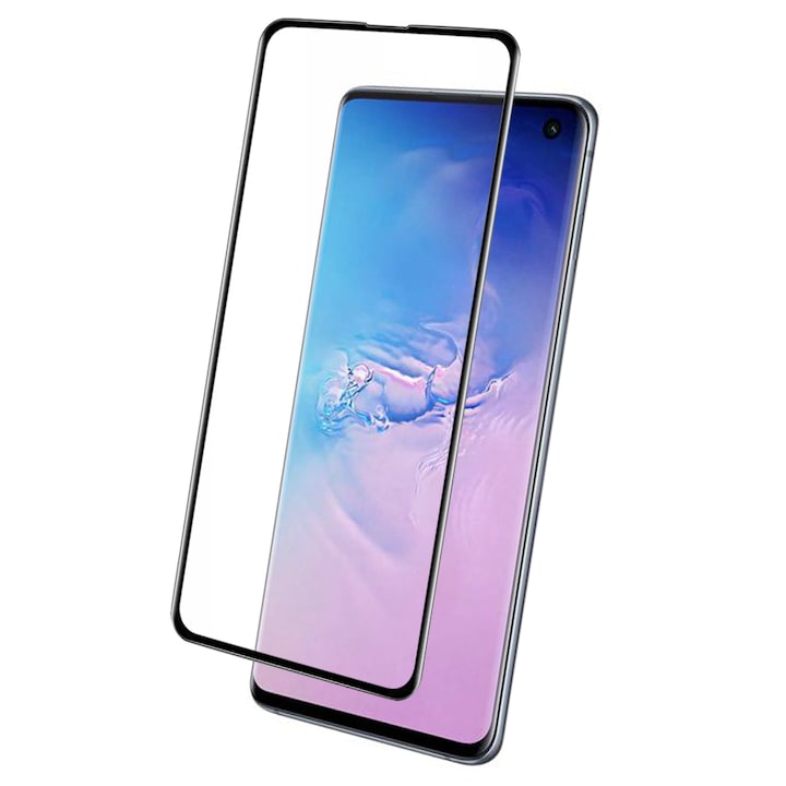 Folie de protectie pentru Samsung Galaxy S10, Sticla securizata 3D, Transparent/Negru