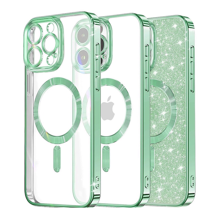 Carcasa Techsuit Luxury Glitter MagSafe pentru iPhone 14 Pro, TPU, Verde Deschis