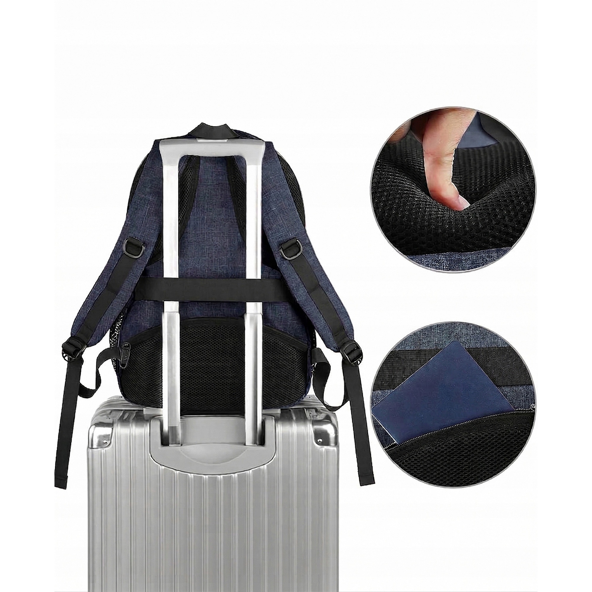 Rucsac Matein 1035, 3 compartimente, albastru, 46.5x33x20cm, 35L, USB, antifurt