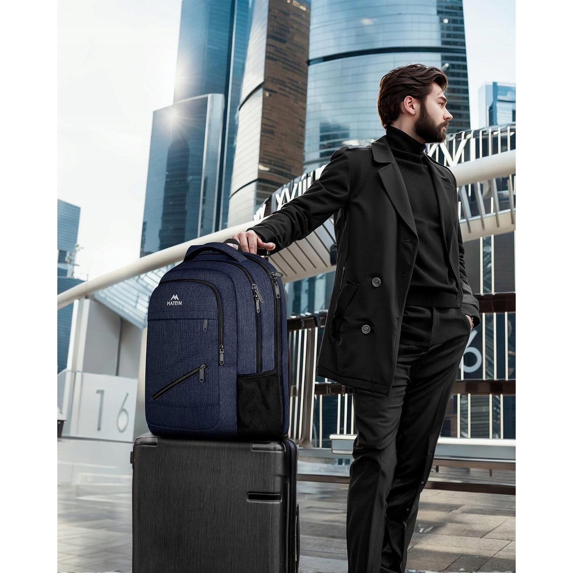 Rucsac Matein 1035, 3 compartimente, albastru, 46.5x33x20cm, 35L, USB, antifurt