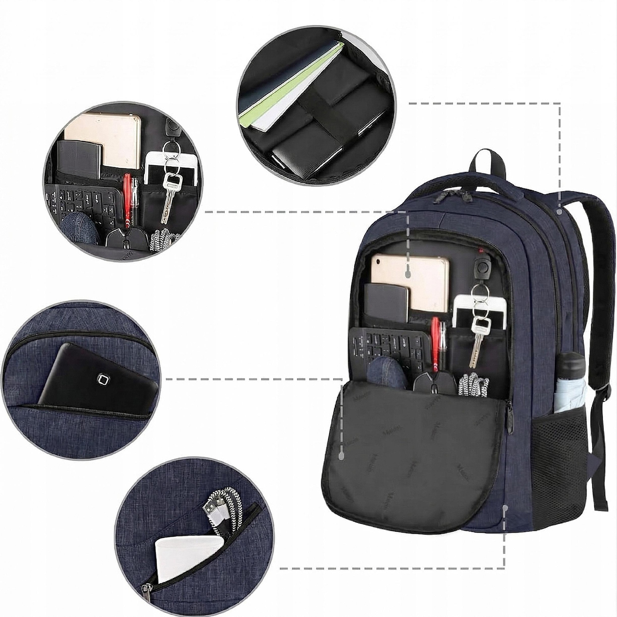 Rucsac Matein 1035, 3 compartimente, albastru, 46.5x33x20cm, 35L, USB, antifurt
