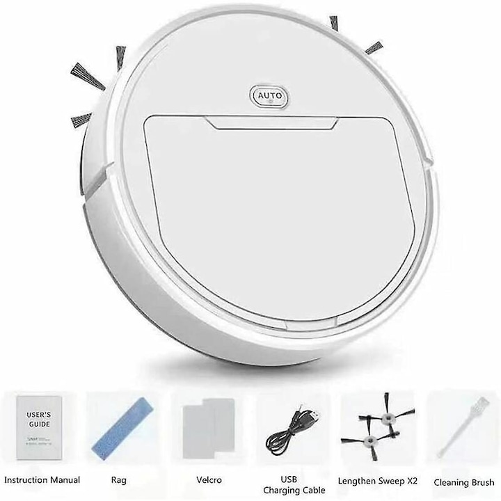 Aspirator robot K0403-emagCJ-44687, 3-in-1 (aspirare, maturare, mop), incarcare USB, evitare automata a obstacolelor, anti-cadere, alb