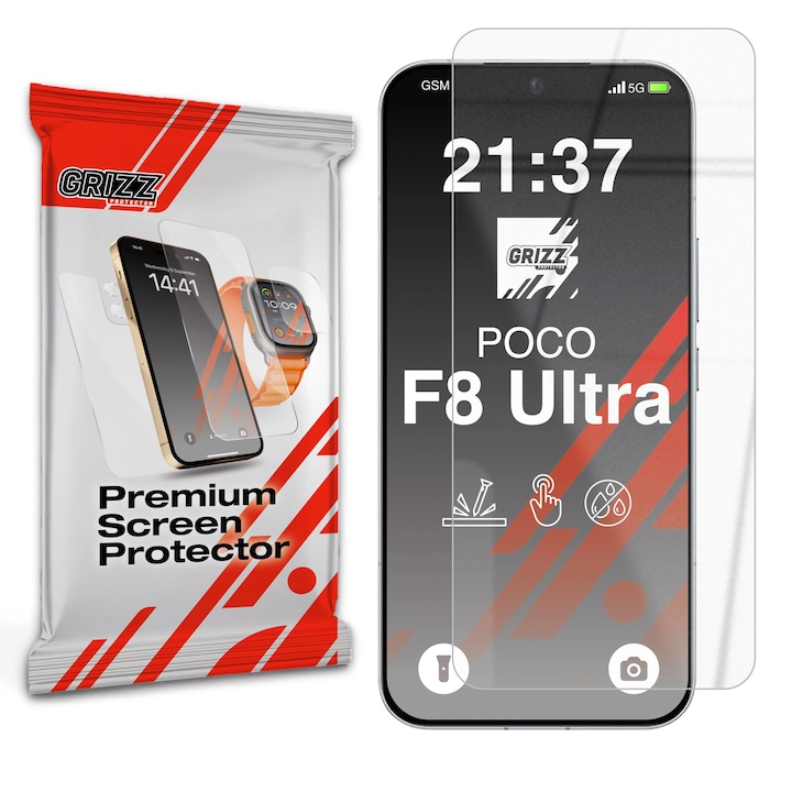 Folie sticla hibrid GrizzGlass HybridGlass compatibila cu Xiaomi Poco F8 Ultra, Transparent