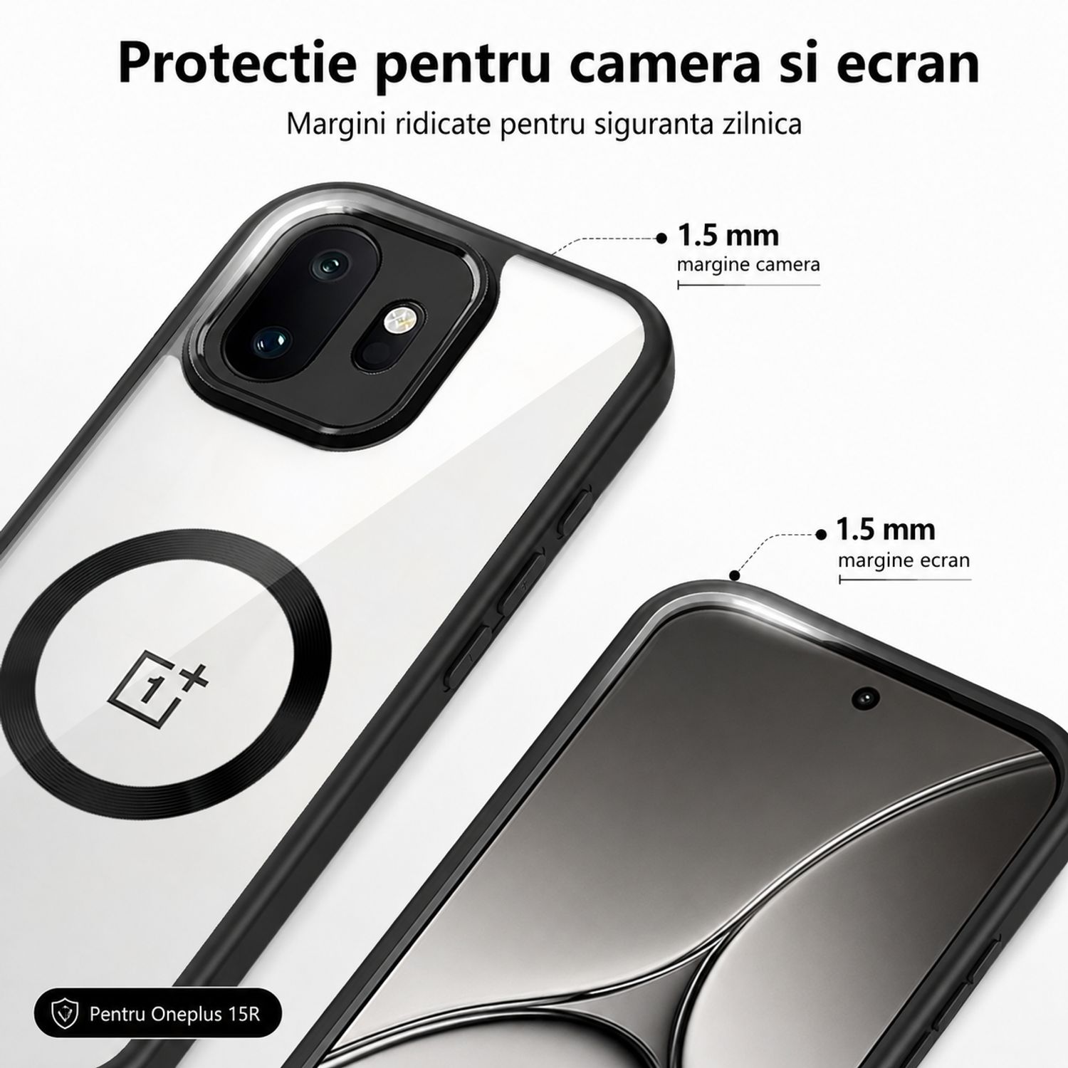 Husa pentru Oneplus 15R/Oneplus ACE 6 5G/ACE 6T 5G, Magnetica, TPU, Protectie Camera, Transparent Negru