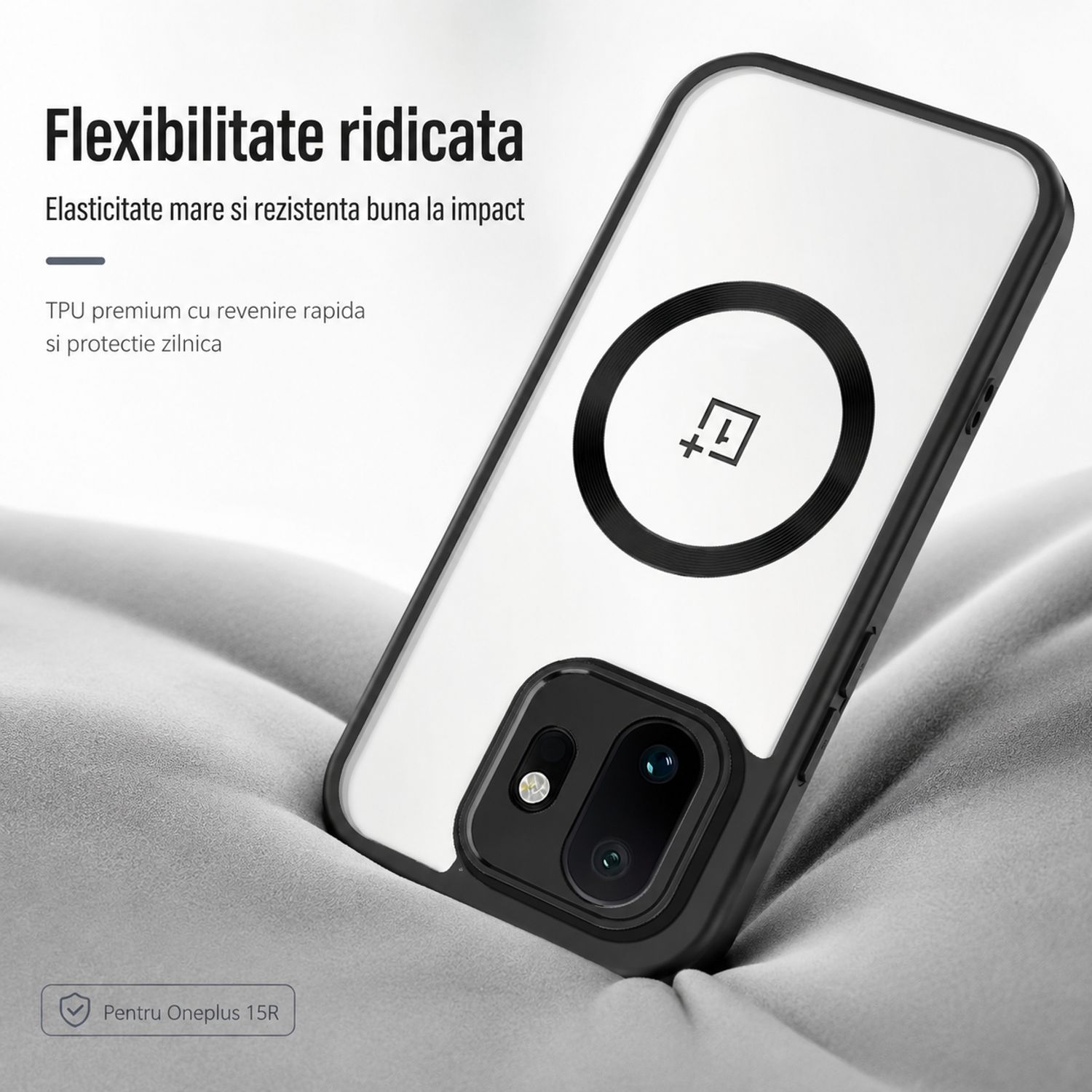 Husa pentru Oneplus 15R/Oneplus ACE 6 5G/ACE 6T 5G, Magnetica, TPU, Protectie Camera, Transparent Negru
