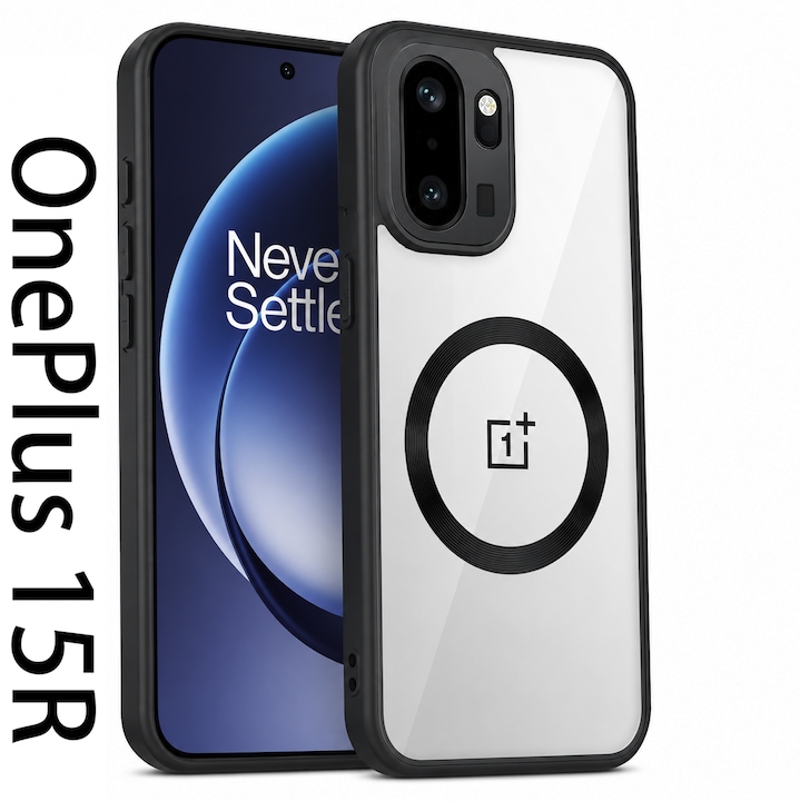 Husa pentru Oneplus 15R/Oneplus ACE 6 5G/ACE 6T 5G, Magnetica, TPU, Protectie Camera, Transparent Negru