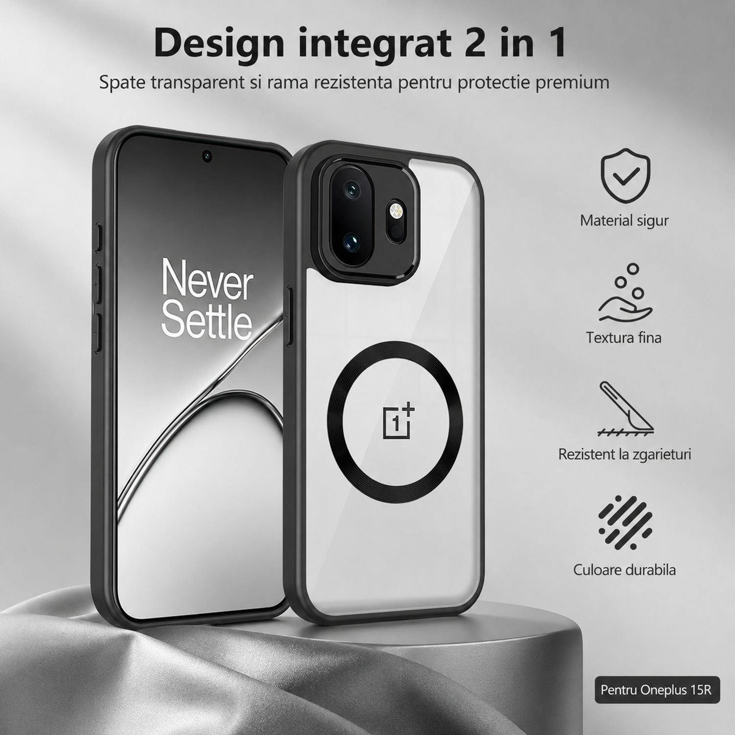Husa pentru Oneplus 15R/Oneplus ACE 6 5G/ACE 6T 5G, Magnetica, TPU, Protectie Camera, Transparent Negru