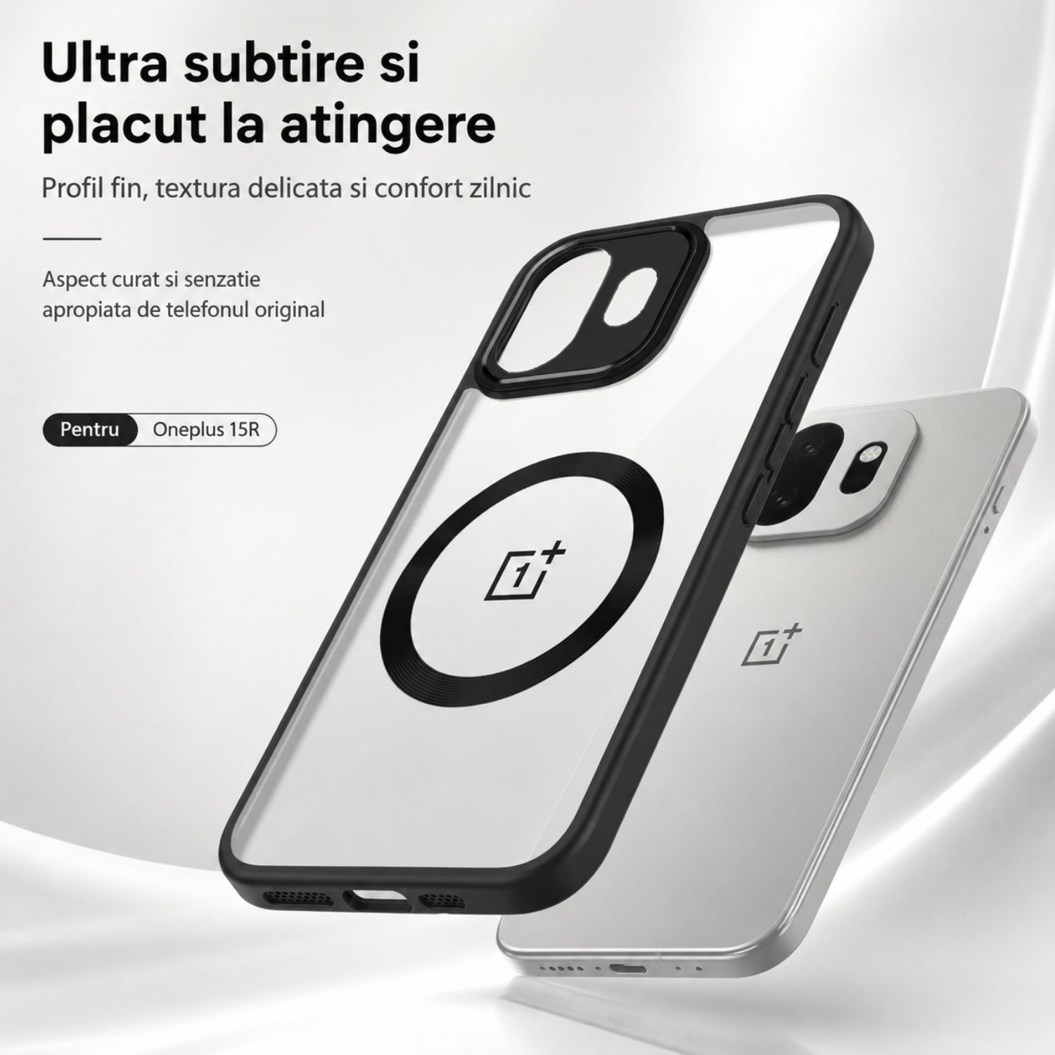 Husa pentru Oneplus 15R/Oneplus ACE 6 5G/ACE 6T 5G, Magnetica, TPU, Protectie Camera, Transparent Negru