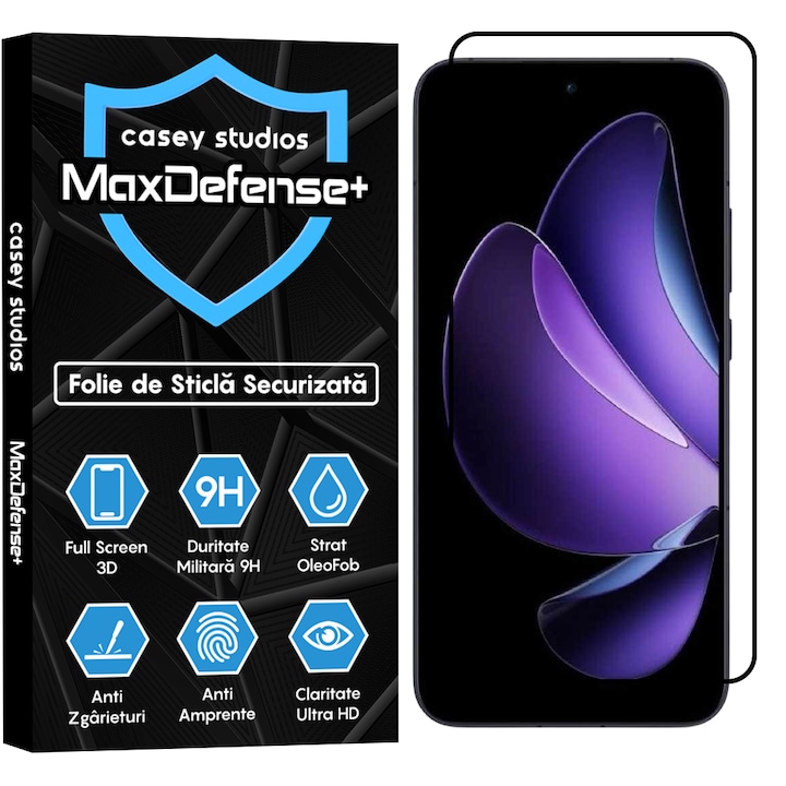 Folie Sticla CASEY STUDIOS compatibila cu Oppo Reno13 F, Sticla Securizata, Duritate Militara, Ultra HD, Protectie Profesionala Ecran 3D, Anti Zgarieturi, Anti Socuri