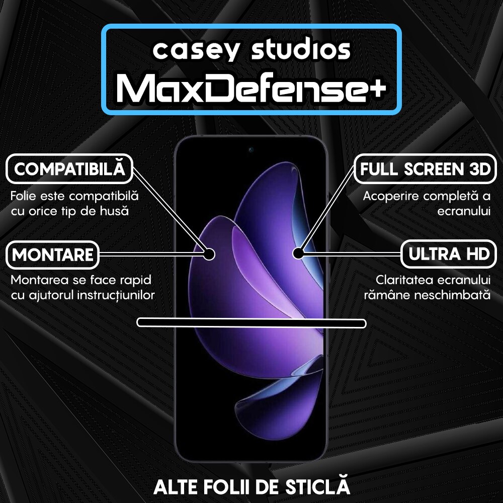 Folie Sticla CASEY STUDIOS compatibila cu Oppo Reno13 F, Sticla Securizata, Duritate Militara, Ultra HD, Protectie Profesionala Ecran 3D, Anti Zgarieturi, Anti Socuri